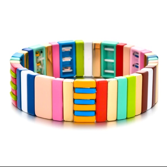 Bracelet Set colorful Stretch RARE Adjustable Geometric Modern New - Picture 3 of 7